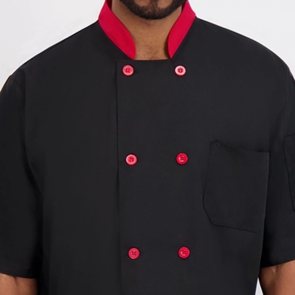 Happy Chef | NEW Signature Chef Coat | Unisex Black/Red Medium - Picture 6 of 14
